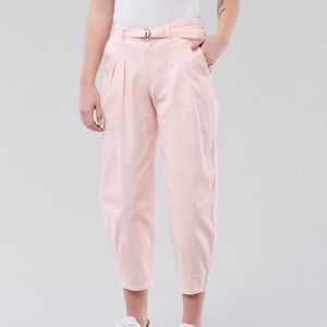 Hollister baby pink belted high rise balloon barrel jeans NWT
